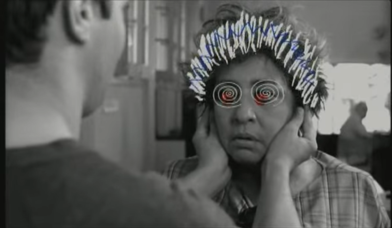 Funny animated face of Cunda Cervera after listening to César's rock music