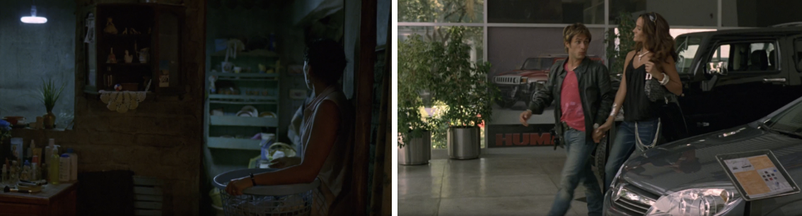 The image on the left shows steadier, calmer movement, while the image on the right has much more motion, and together they highlight the shift from their stable rural life to the fast, unpredictable world of fame.