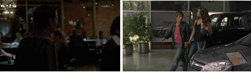 Back to back scenes of Rudo in the Casino and Cursi with his famous girlfriend that ends up cheating on him