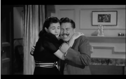 Don Cayetano and Dolores react in a very exaggerated way with extreme facial expressions.