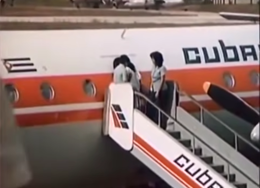 Lina boards a plane.