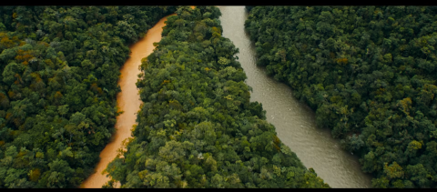 A muddy and a clear river converging.