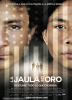 Poster for La jaula de oro showing two boys' faces behind an American flag, with three small figures walking toward a bright light between them.